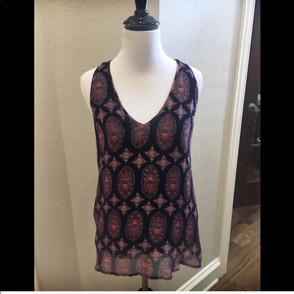 Ella Moss Navy Silk Print Racerback Tank Size X Small - Picture 5 of 11